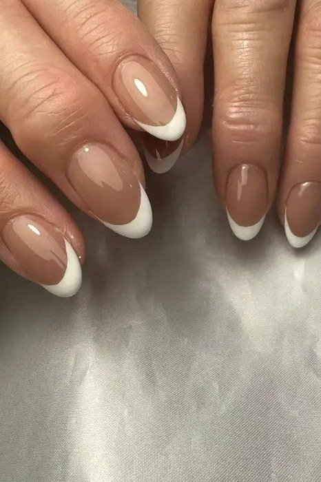 French Oval gel nails for women over 60