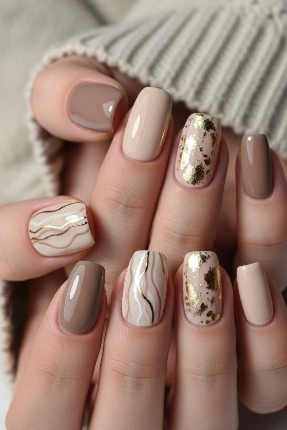 Brown Tortoise Marble Nails - nude nail art idea for women over 40