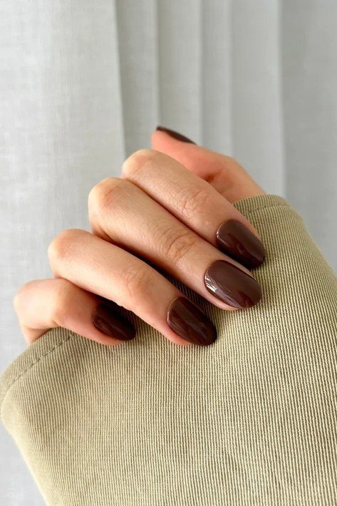 Brown Rounded - short nail design for women over 60 that makes nails look longer