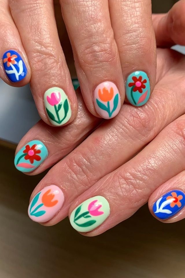 hand painted tulip nail art