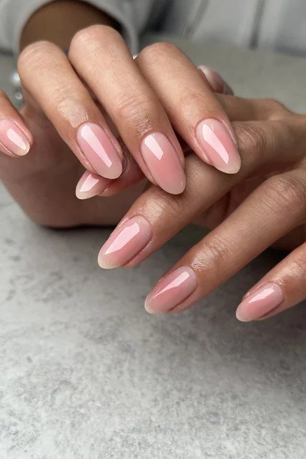 Rosy pink almond gel nails