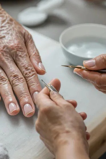 Weekly oil soak treatment for dry mature nails