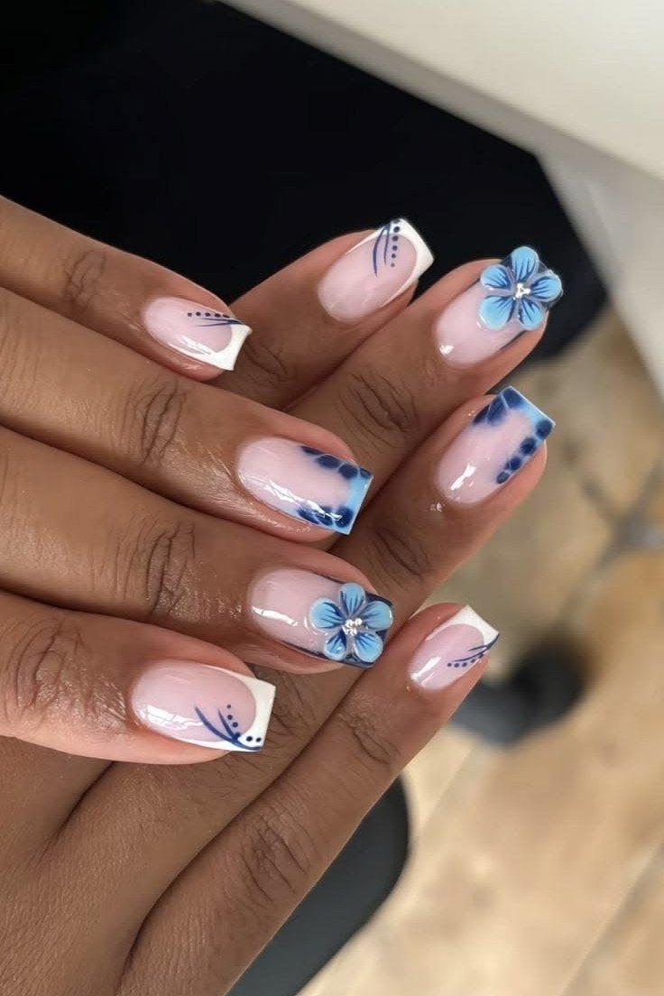 Best nails for women over 50: blue floral