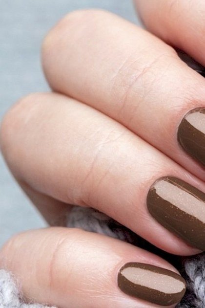 Taupe Brown Short Squoval Nails - old money fall nail color for women over 40