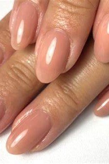 Nude Taupe Almond with Mirror Shine gel nails for women over 60