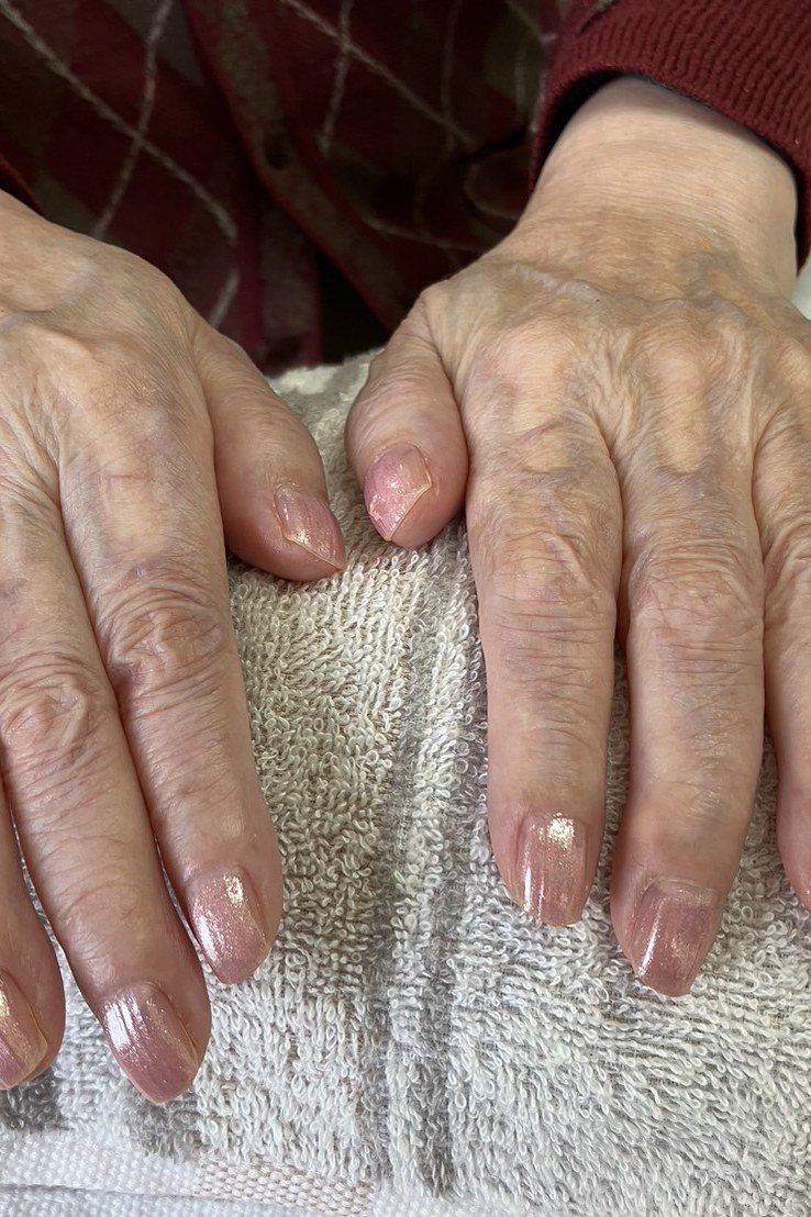 Pale Nude, Two Hands - short nude nail idea for women over 50