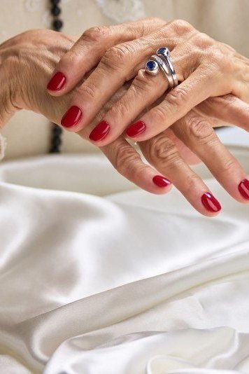 Classic Red Nails with Jewelry, understated glam nail color for women over 60