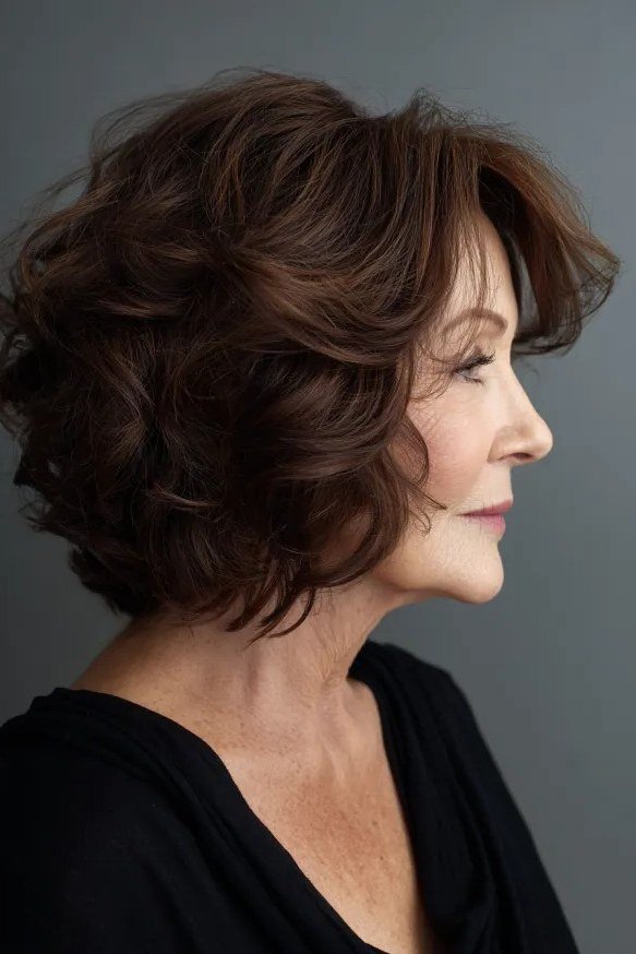Dark Chocolate Wavy Bob - short wavy bob hairstyle for women over 60
