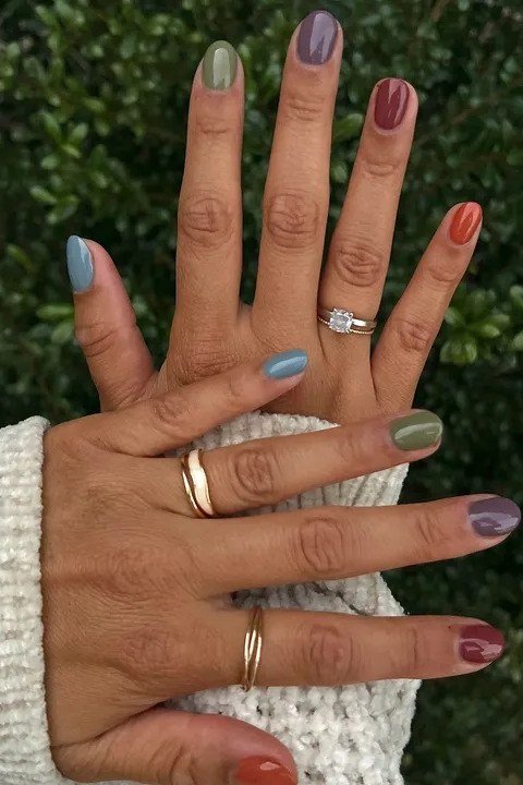 Fall Rainbow Skittle Short Nails for women over 60