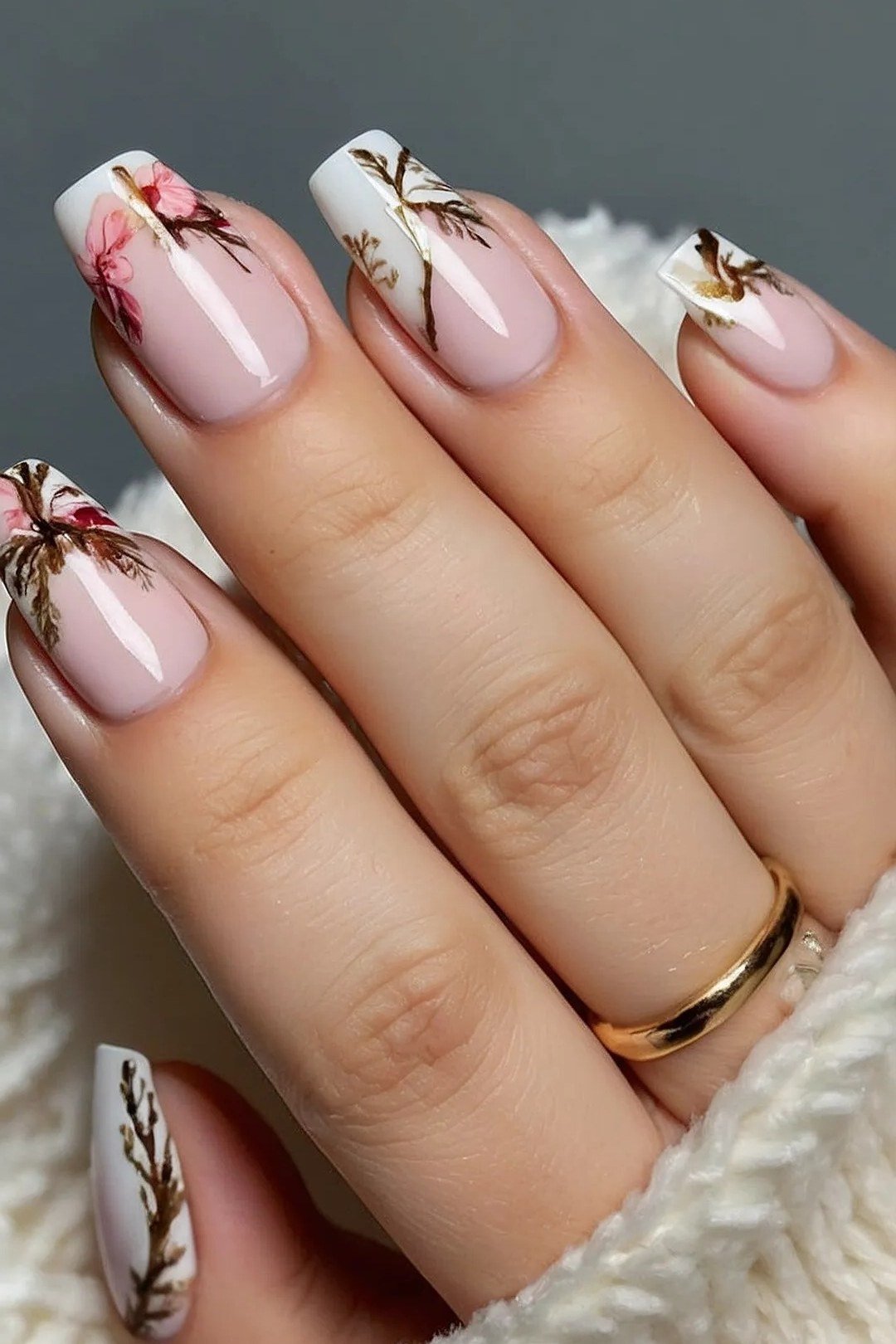 nude marble with gold foil, gold ring