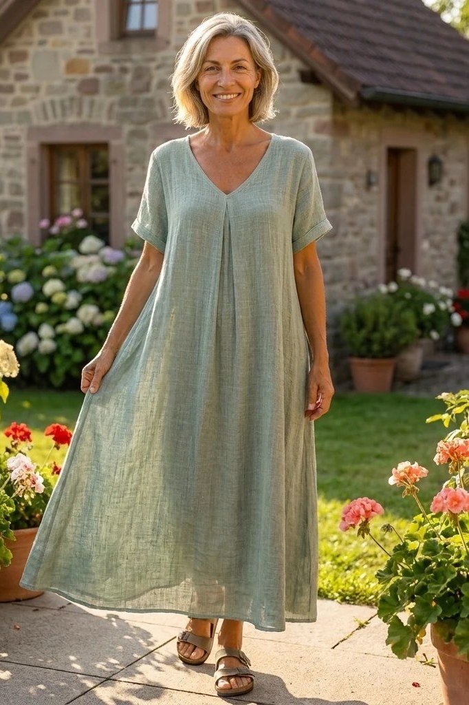 Sage Green Flowy Maxi summer outfit idea for women over 60