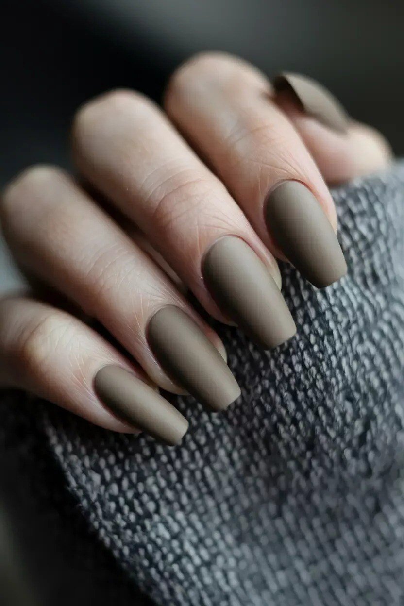 dark taupe matte almond nails