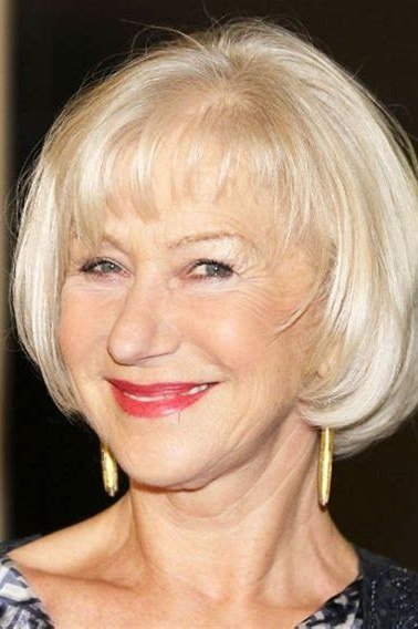 platinum bob with bangs, three-quarter view for women over 50