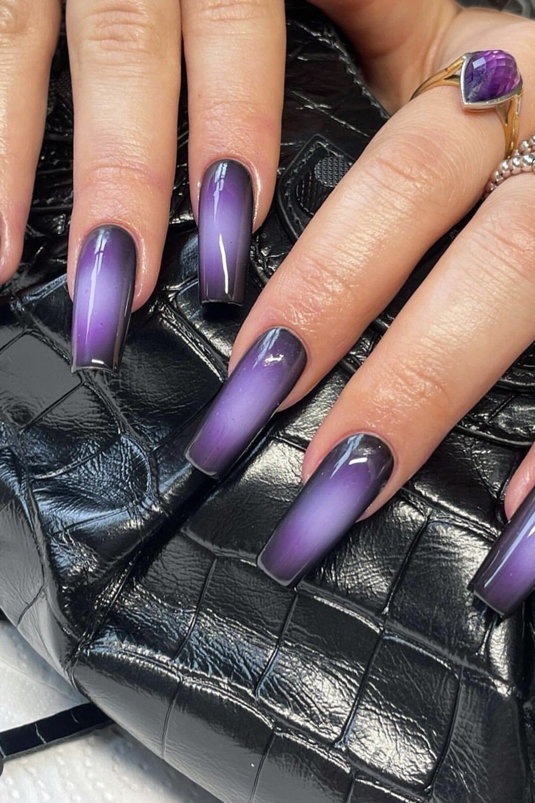 Purple ombre coffin nails, long, ombre nail design for women over 60