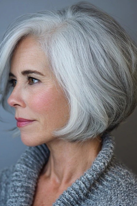 Classic Silver Bob, chic bob haircut for women over 50
