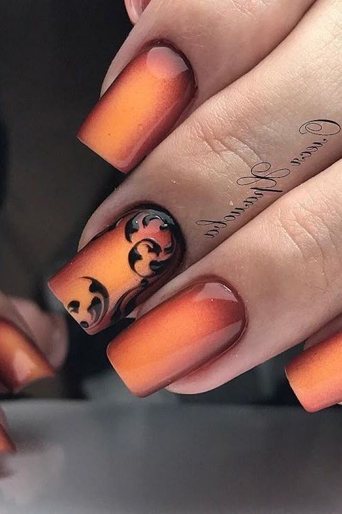 Orange ombre swirl nails, fall nail design for women over 60