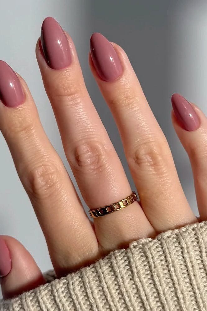 Dusty rose almond with sweater cuff, elegant fall nail design for women over 40