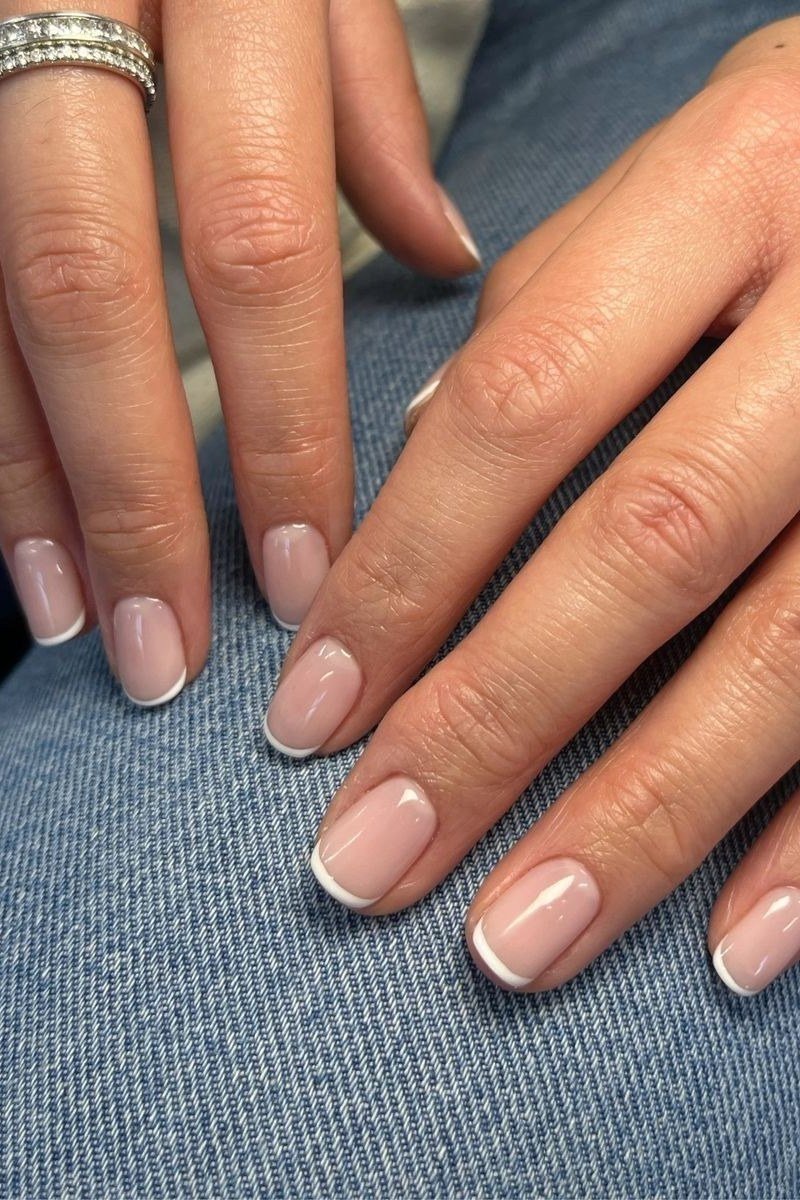Micro French on Jeans - short French nails for women over 60