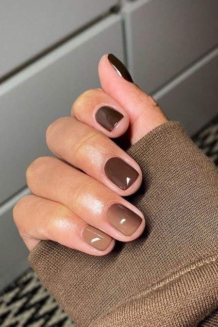 Taupe Brown Squoval Nails with a Sweater - old money fall nail color for women over 40