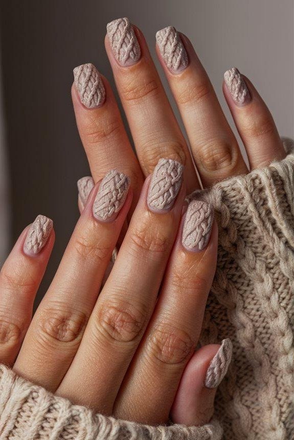 Nude Cable-Knit Almond Nails - winter nail trend for older women over 70