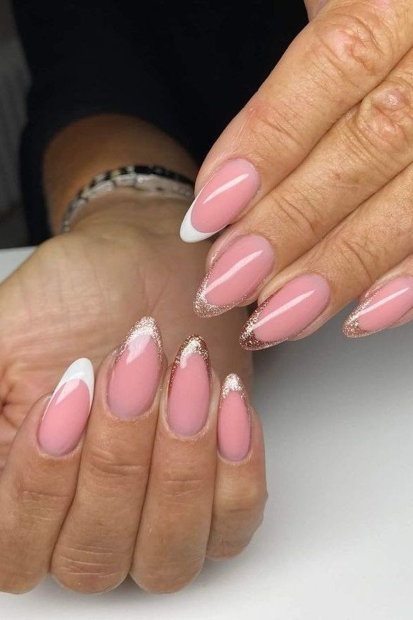 Nail art design for women over 60: pink french tip almond nails