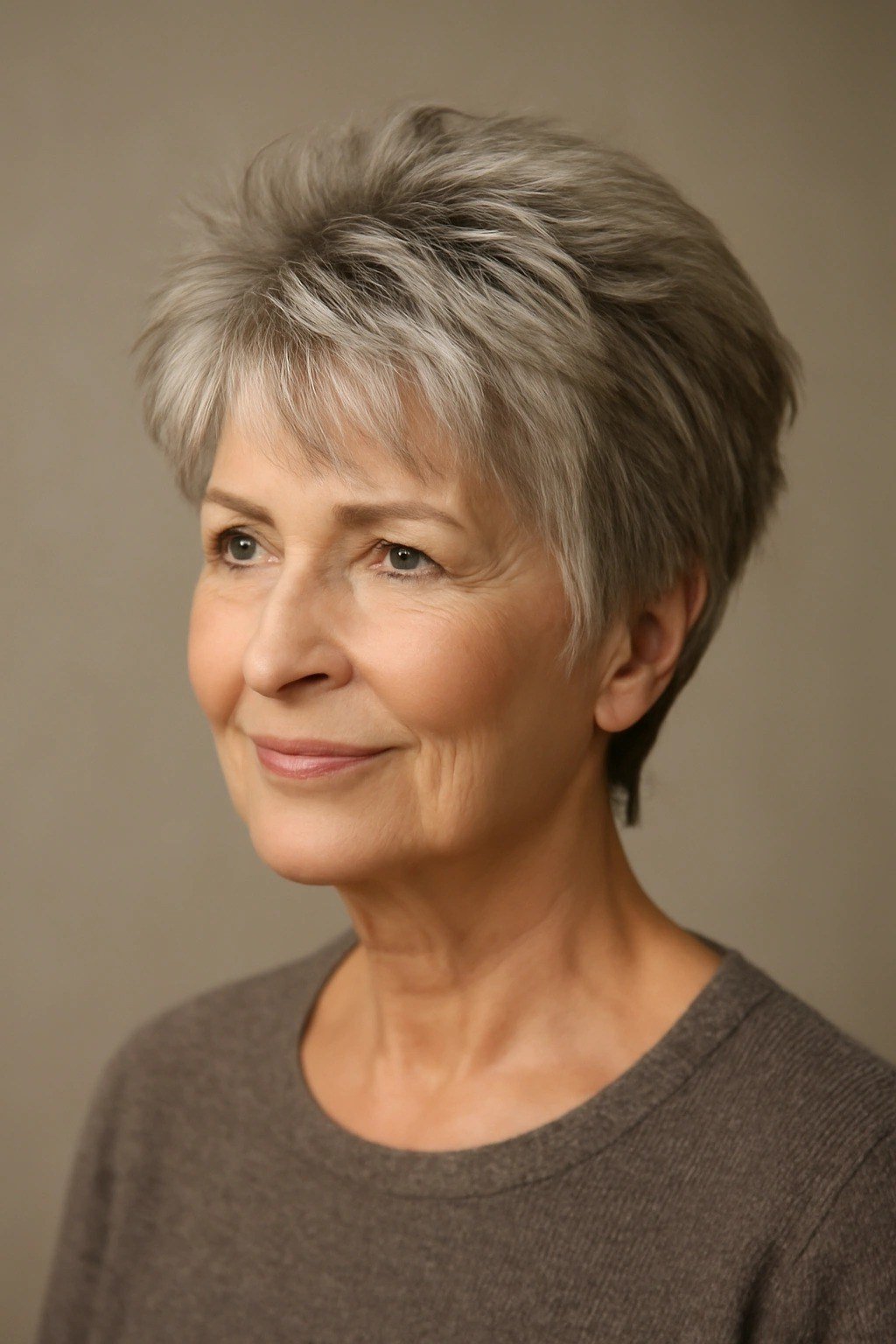 Ash blonde pixie with layered fringe