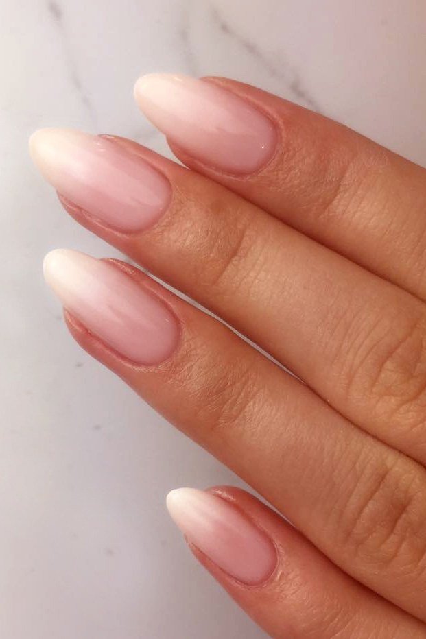 Baby Boomer Oval Gradient - short nail design for women over 60 that makes nails look longer