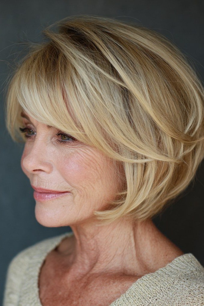 Blonde bob with movement for older women