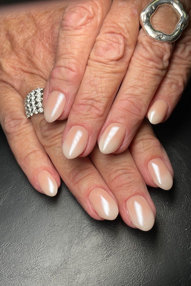 Pearl Glazed White Almond Nails for women over 60
