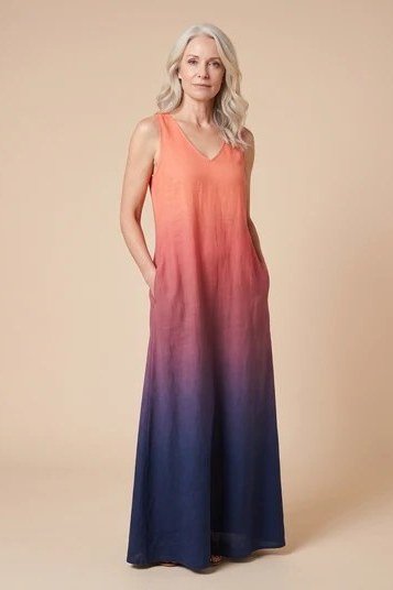 Coral to Navy Ombre Maxi summer outfit idea for women over 60