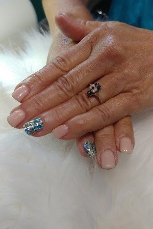 Nude with Blue Glitter Accent for women over 60