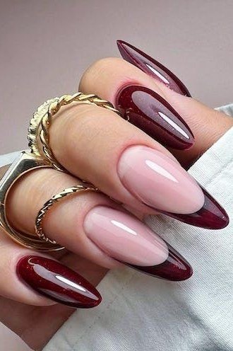 Burgundy French Stiletto Nails nail design for women over 40