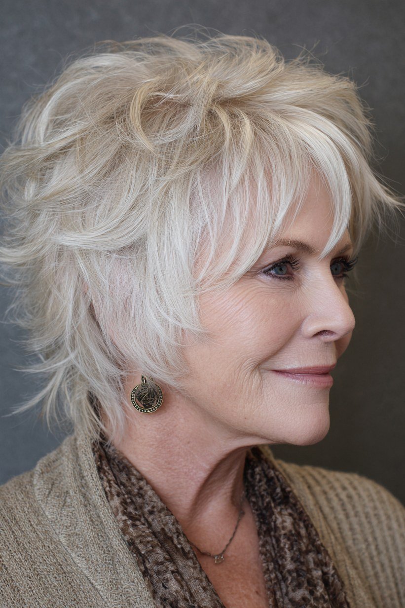 Airy White Layered Shag, layered hairstyle for women over 70