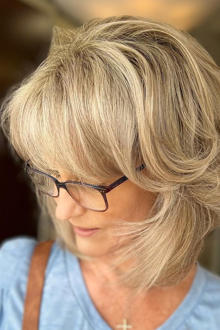 Shaggy Blonde Bob with Glasses - timeless hairstyle for women over 60