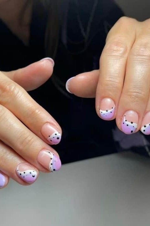 Lavender with Daisy Dots - short nail design for women over 40