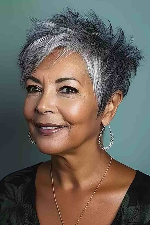 Sleek silver bob haircut for women over 70, front view