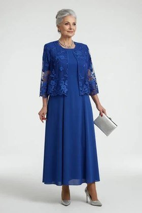 royal blue dress with lace jacket, studio,, elegant wedding guest dress for women over 60