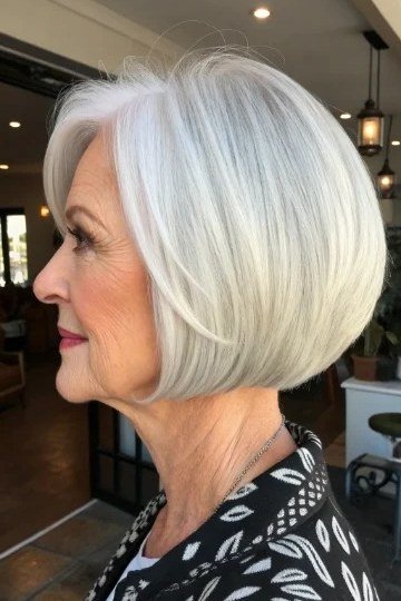 White graduated bob, timeless hairstyle for women over 70