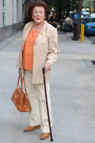 Tan Blazer with an Orange Top and Cream Pants, classic casual outfit for women over 70