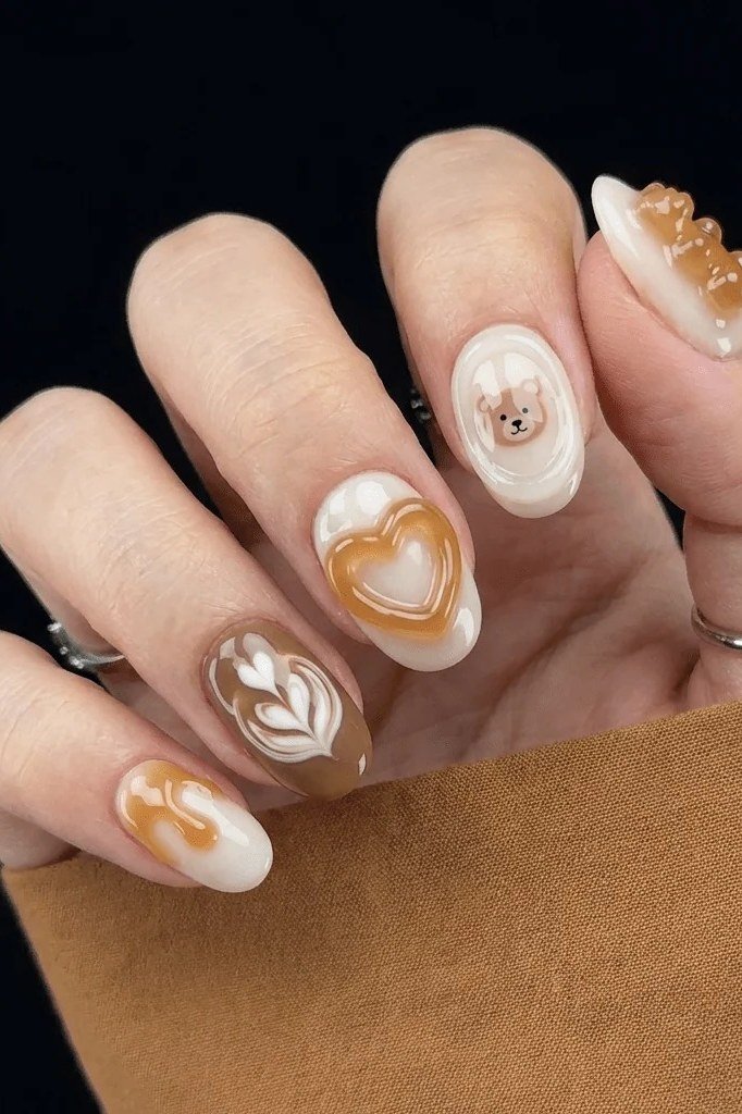 Latte Art Almond Nails - brown nail idea for women over 50