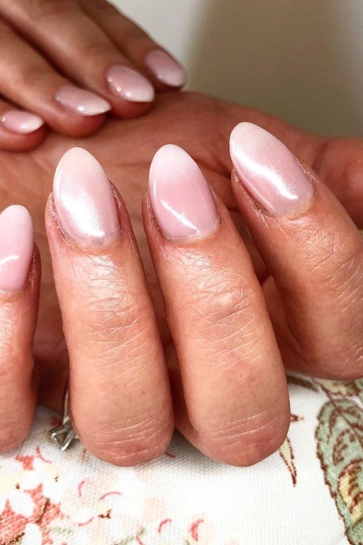 Pale Pink Almond gel nails for women over 60