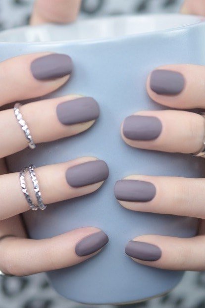 Matte Grey-Mauve Nails, nail color idea for women over 60
