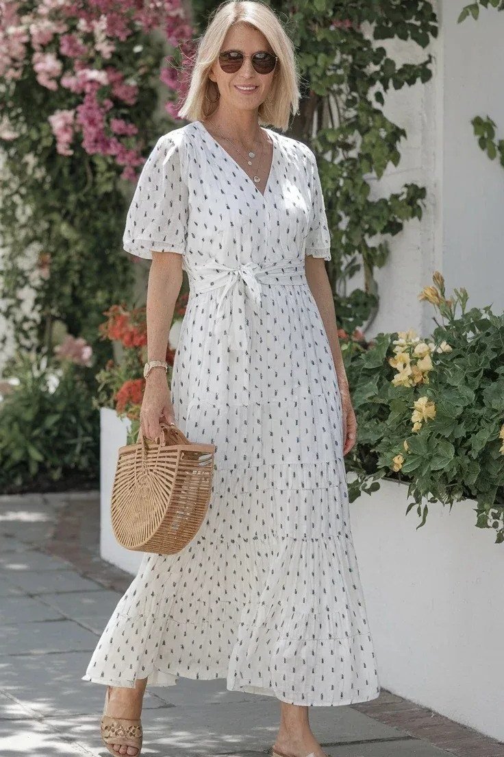 Breezy summer dress for women over 60: coral beach maxi