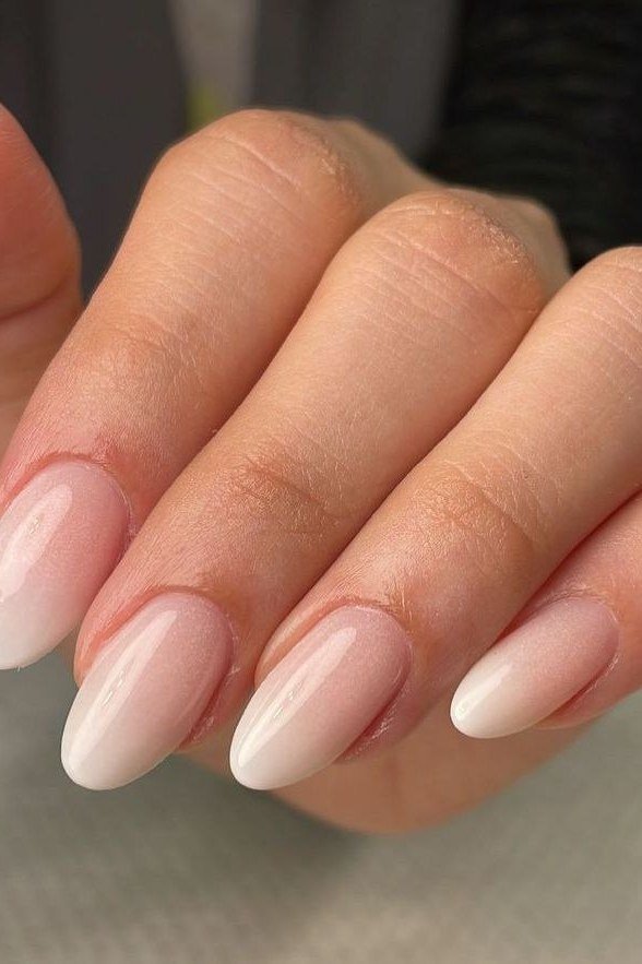 Baby Boomer Short Squoval - short nail design for women over 60 that makes nails look longer