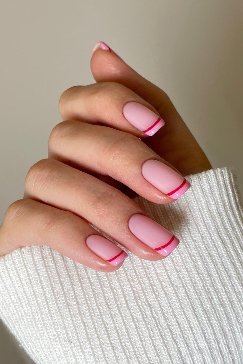 pink micro french tip almond nails