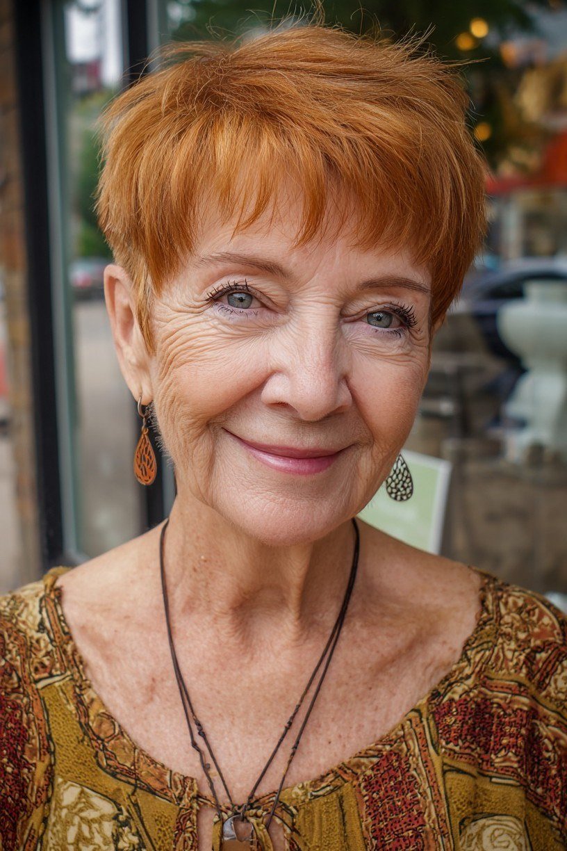 Copper Pixie, Warm and Bold - bold edgy pixie haircut for women over 50