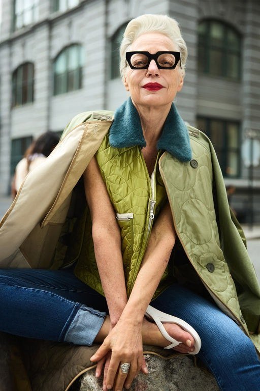 Green quilted vest outfit for women over 60