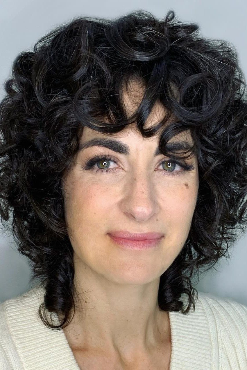 Dark Curly Bob hairstyle for women over 60