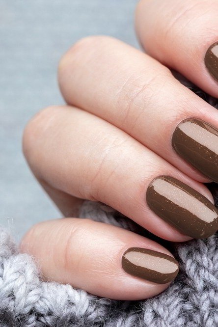 Taupe Ombre on Short Nails, fall nail color idea for women over 50