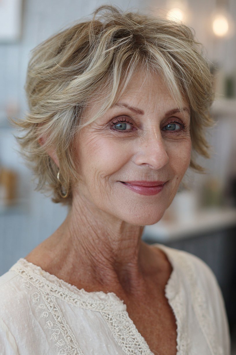 Breezy Blonde Layered Shag, layered hairstyle for women over 70